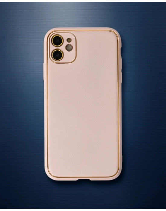 Apple İphone 12 Kılıf Coco Deri Silikon Kapak - Pudra