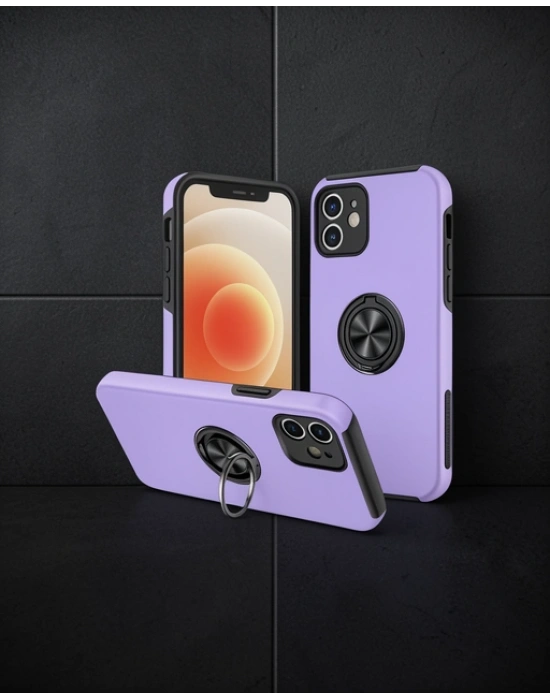 Apple İphone 12 Kılıf Elit Yüzüklü Kapak - Mor