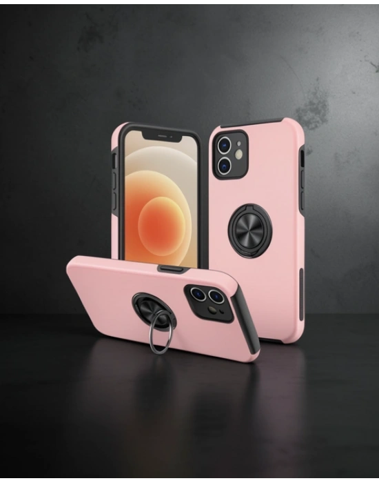 Apple İphone 12 Kılıf Elit Yüzüklü Kapak - Pembe