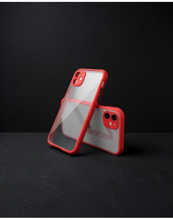 Apple İphone 12 Mini Kılıf Miami Şeffaf Silikon - Kırmızı
