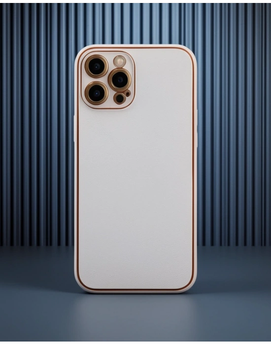 Apple İphone 12 Pro Kılıf Coco Deri Silikon Kapak - Pudra