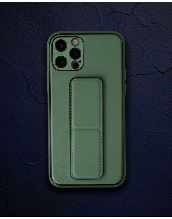 Apple İphone 12 Pro Kılıf Coco Deri Standlı Kapak - Su Yeşili