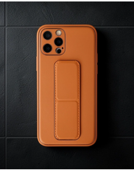 Apple İphone 12 Pro Kılıf Coco Deri Standlı Kapak - Turuncu