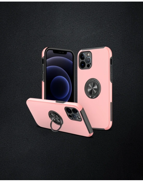 Apple İphone 12 Pro Kılıf Elit Yüzüklü Kapak - Pembe