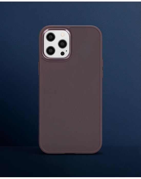 Apple İphone 12 Pro Max Kılıf Asya Deri Silikon - Mürdüm