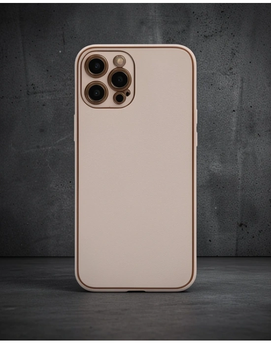 Apple İphone 12 Pro Max Kılıf Coco Deri Silikon Kapak - Pudra