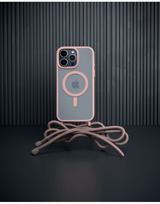 Apple İphone 12 Pro Max Kılıf Divo Lazer Askılı Magsafe Kapak - Pembe