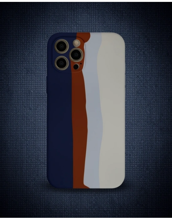 Apple İphone 12 Pro Max Kılıf Ebruli Lansman Silikon - Lacivert-krem