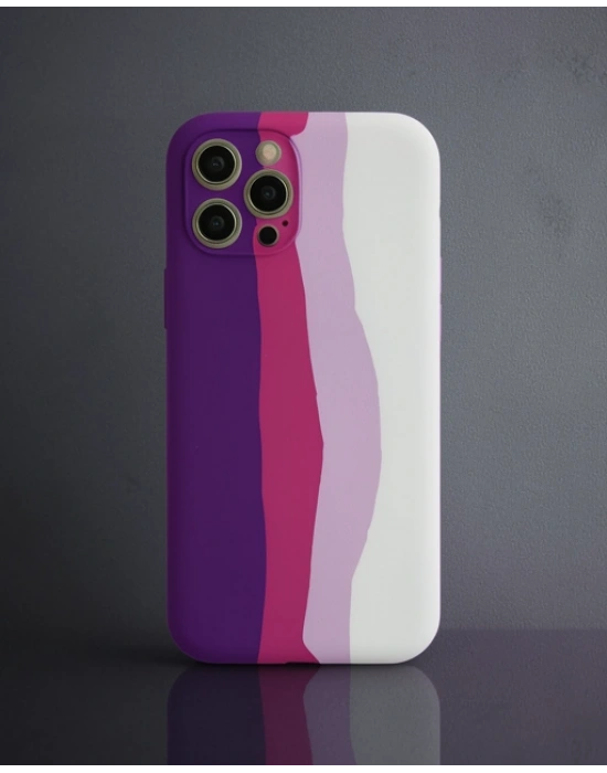 Apple İphone 12 Pro Max Kılıf Ebruli Lansman Silikon - Mor-beyaz