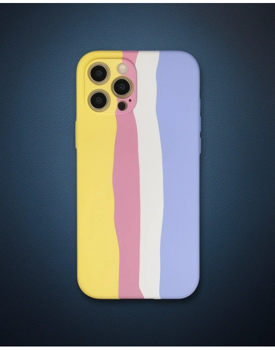 Apple İphone 12 Pro Max Kılıf Ebruli Lansman Silikon - Sarı-mavi