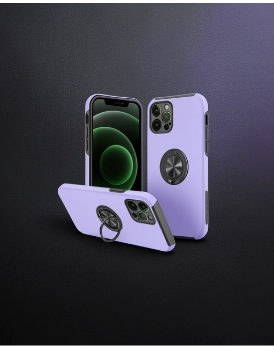 Apple İphone 12 Pro Max Kılıf Elit Yüzüklü Kapak - Mor
