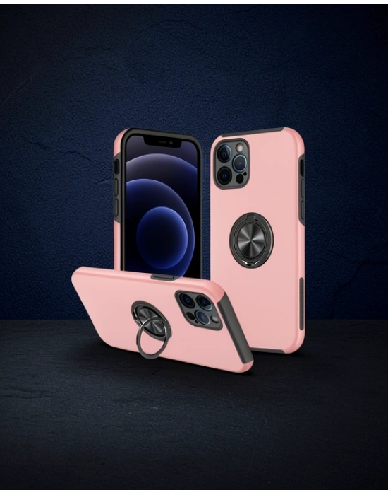 Apple İphone 12 Pro Max Kılıf Elit Yüzüklü Kapak - Pembe