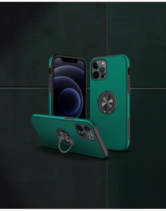 Apple İphone 12 Pro Max Kılıf Elit Yüzüklü Kapak - Yeşil