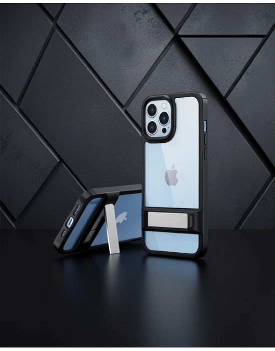 Apple İphone 13 Pro Kılıf Rolet Stand Kapak - Siyah