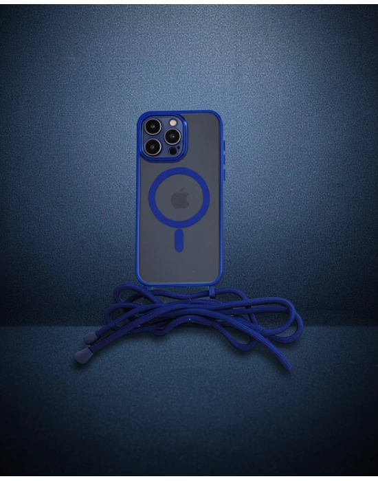 Apple İphone 13 Pro Max Kılıf Divo Lazer Askılı Magsafe Kapak - Mavi