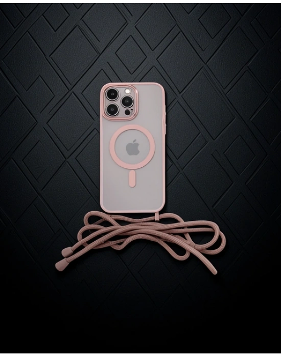 Apple İphone 13 Pro Max Kılıf Divo Lazer Askılı Magsafe Kapak - Pembe