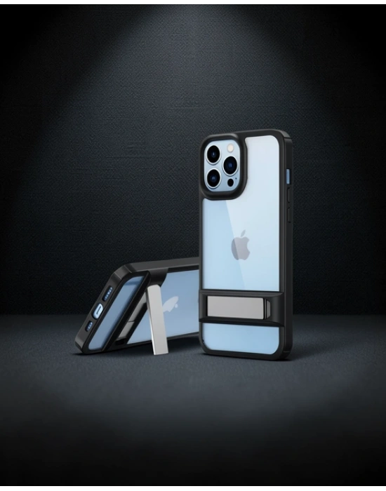 Apple İphone 13 Pro Max Kılıf Rolet Stand Kapak - Siyah