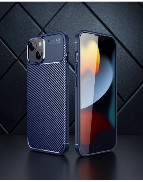 Apple İphone 14 Kılıf Auto Focus Karbon Kapak - Lacivert