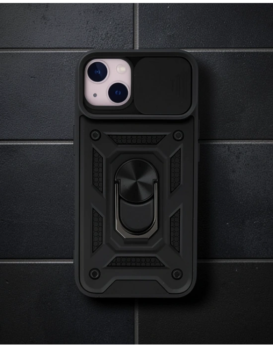 Apple İphone 14 Kılıf Pars Lens Yüzüklü Silikon - Siyah