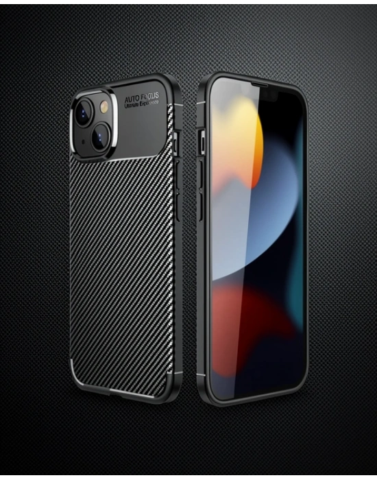 Apple İphone 14 Plus Kılıf Auto Focus Karbon Kapak - Siyah