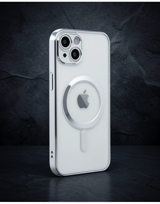 Apple İphone 14 Plus Kılıf Magneticsafe Lazer Silikon - Gümüş