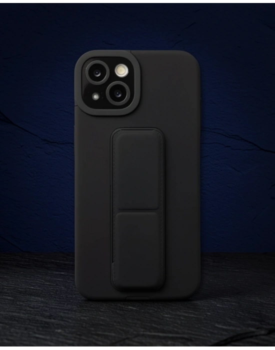 Apple İphone 14 Plus Kılıf Mega Standlı Silikon - Siyah