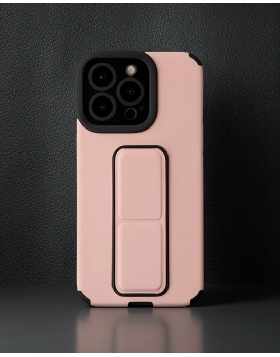Apple İphone 14 Pro Kılıf Mega Standlı Silikon - Pudra