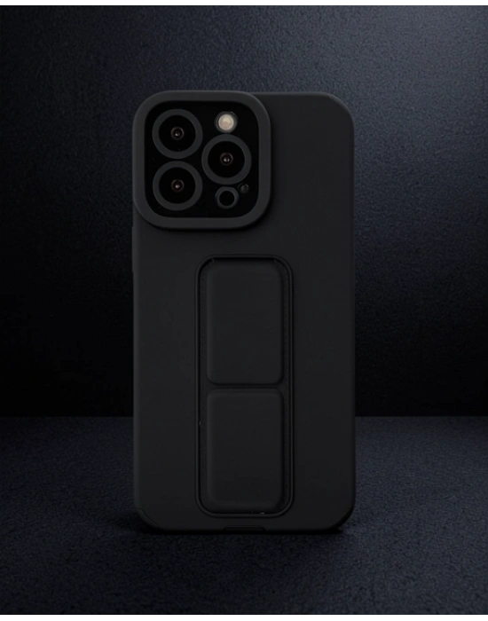 Apple İphone 14 Pro Kılıf Mega Standlı Silikon - Siyah