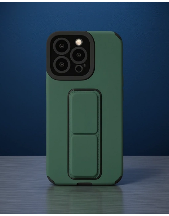 Apple İphone 14 Pro Kılıf Mega Standlı Silikon - Yeşil