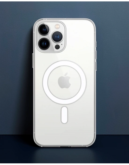 Apple İphone 15 Pro Max Kılıf Magneticsafe Şeffaf Silikon - Şeffaf