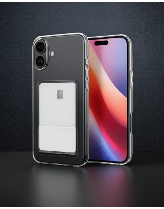 Apple İphone 16 Kılıf Kart Şeffaf Silikon - Şeffaf