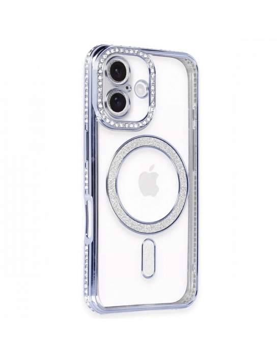 Apple iPhone 16 Plus Kılıf Joke Simli Magneticsafe Kılıf - Mavi