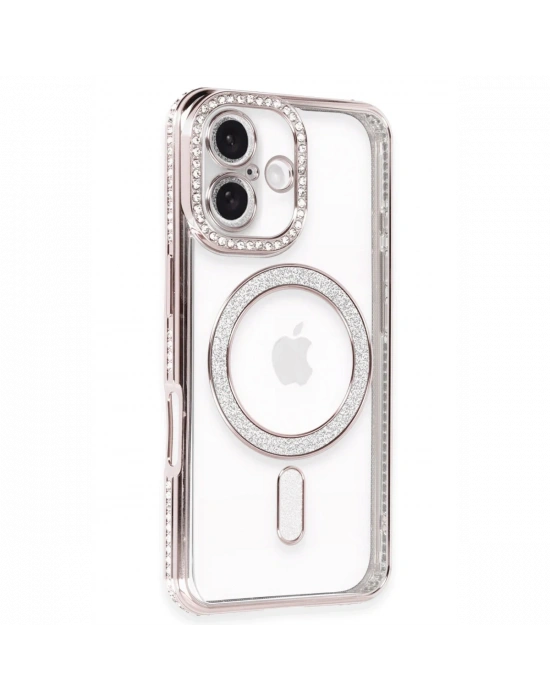 Apple iPhone 16 Plus Kılıf Joke Simli Magneticsafe Kılıf - Pembe