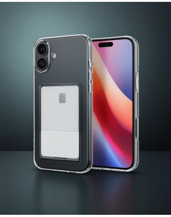 Apple İphone 16 Plus Kılıf Kart Şeffaf Silikon - Şeffaf
