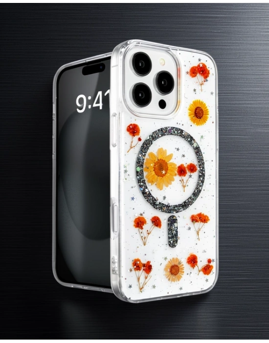 Apple İphone 16 Pro Kılıf Daisy Simli Magsafe Kapak - Siyah