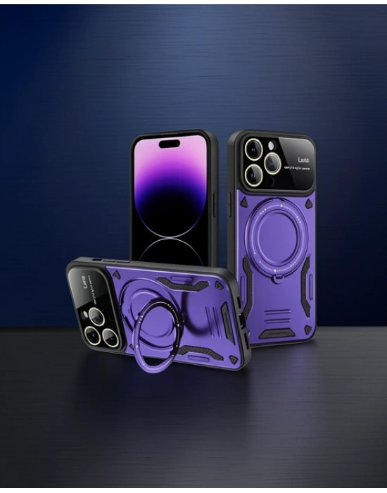 Apple İphone 16 Pro Kılıf Joy Lens Standlı Kapak - Mor