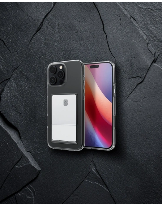 Apple İphone 16 Pro Kılıf Kart Şeffaf Silikon - Şeffaf