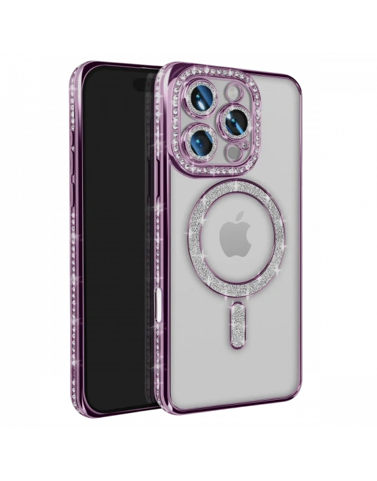 Apple iPhone 16 Pro Max Kılıf Joke Simli Magneticsafe Kılıf - Derin Mor