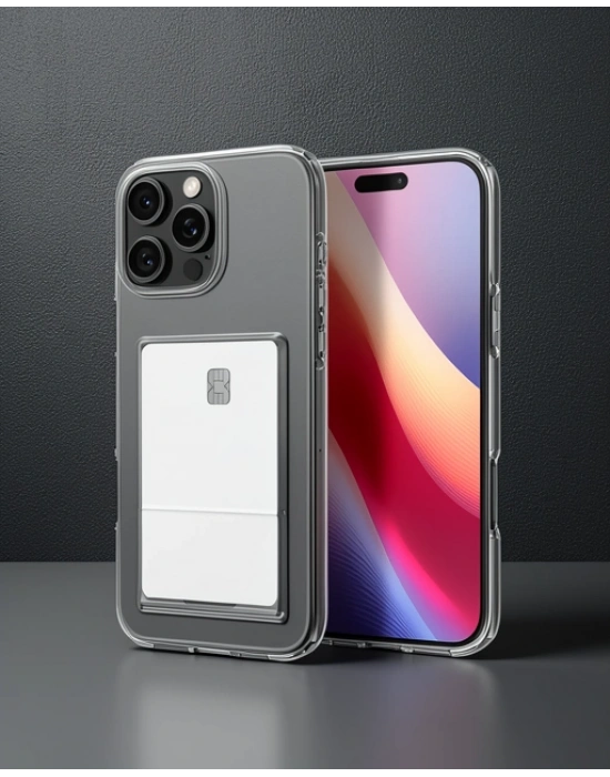 Apple İphone 16 Pro Max Kılıf Kart Şeffaf Silikon - Şeffaf