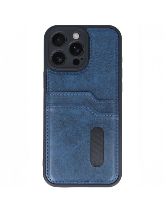 Apple iPhone 16 Pro Max Kılıf Sara Kartvizitli Deri Kılıf - Lacivert