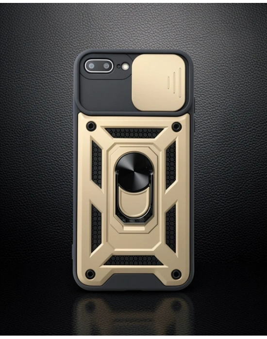 Apple İphone 7 Plus Kılıf Pars Lens Yüzüklü Silikon - Gold