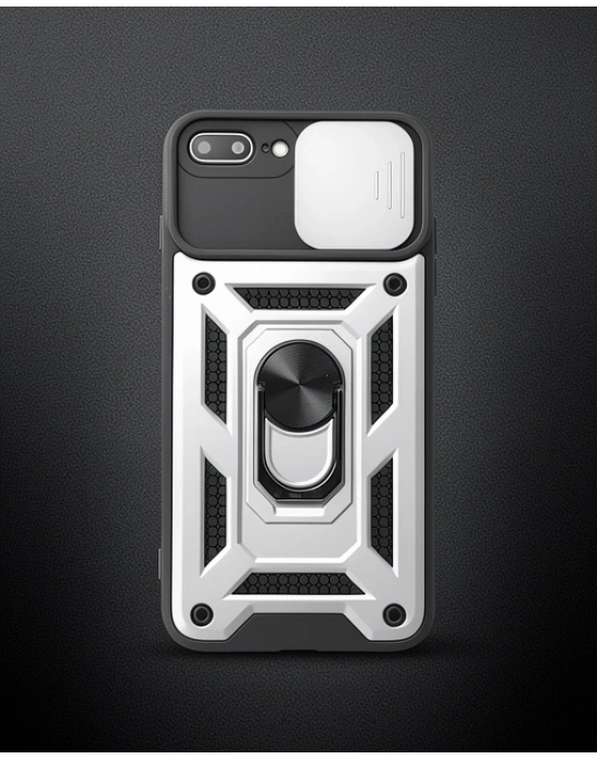 Apple İphone 7 Plus Kılıf Pars Lens Yüzüklü Silikon - Gümüş
