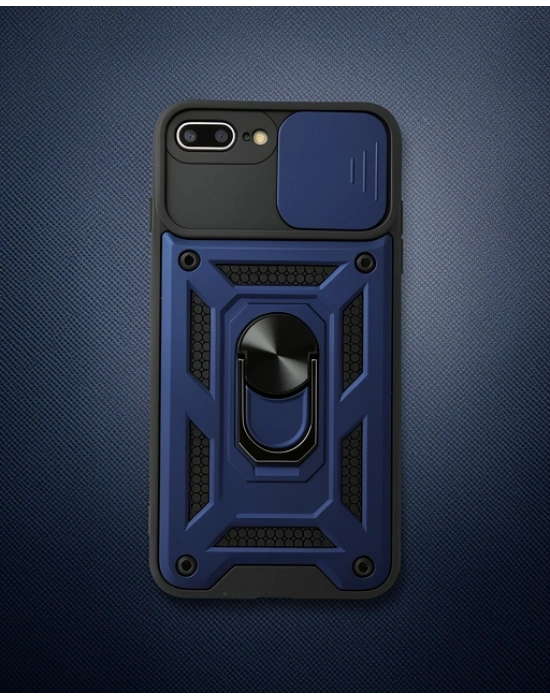 Apple İphone 7 Plus Kılıf Pars Lens Yüzüklü Silikon - Lacivert