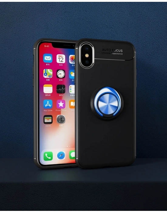 Apple İphone Xs Max Kılıf Range Yüzüklü Silikon - Siyah-mavi