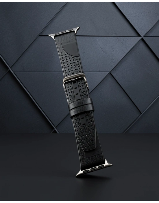 Apple Watch 45mm Buff Deri Kordon (saat Değildir) - Siyah