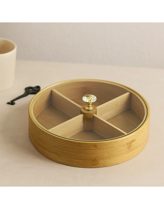 Bambu 4 Bölmeli Kapaklı Servis Sunum Kutusu 22 cm