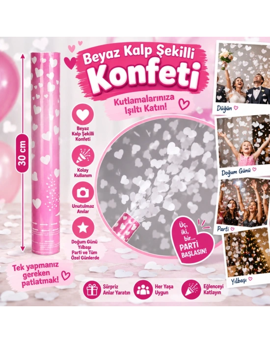 Beyaz Kalp Şekilli Konfeti 38 cm