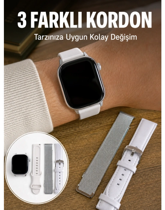 Bluetooth Görüşmeli Dokunmatik Akıllı Saat 3 Farklı Kordon Seçeneği