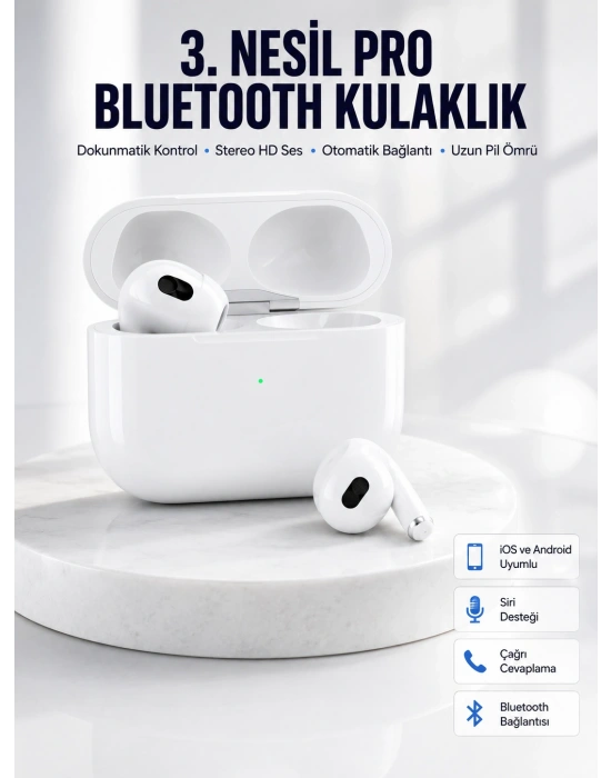 Bluetooth Kulaklık 3. Nesil Ios Android Uyumlu Yeni Nesil Wireless Charge