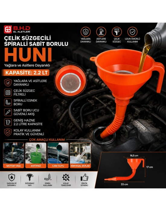 Çelik Süzgeçli Spiralli Huni Sabit Borulu 2.2LT